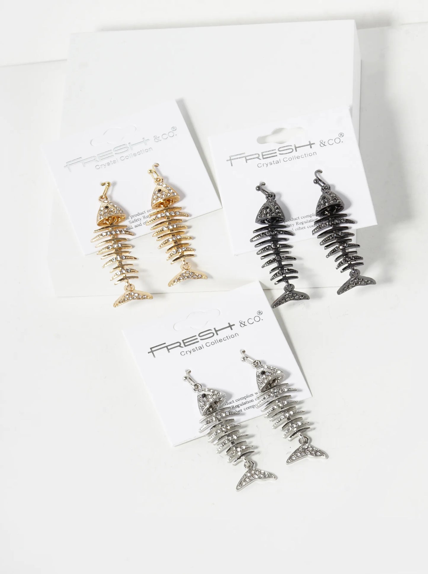 Crystal Pave Fishbone Dangle Drop Earrings