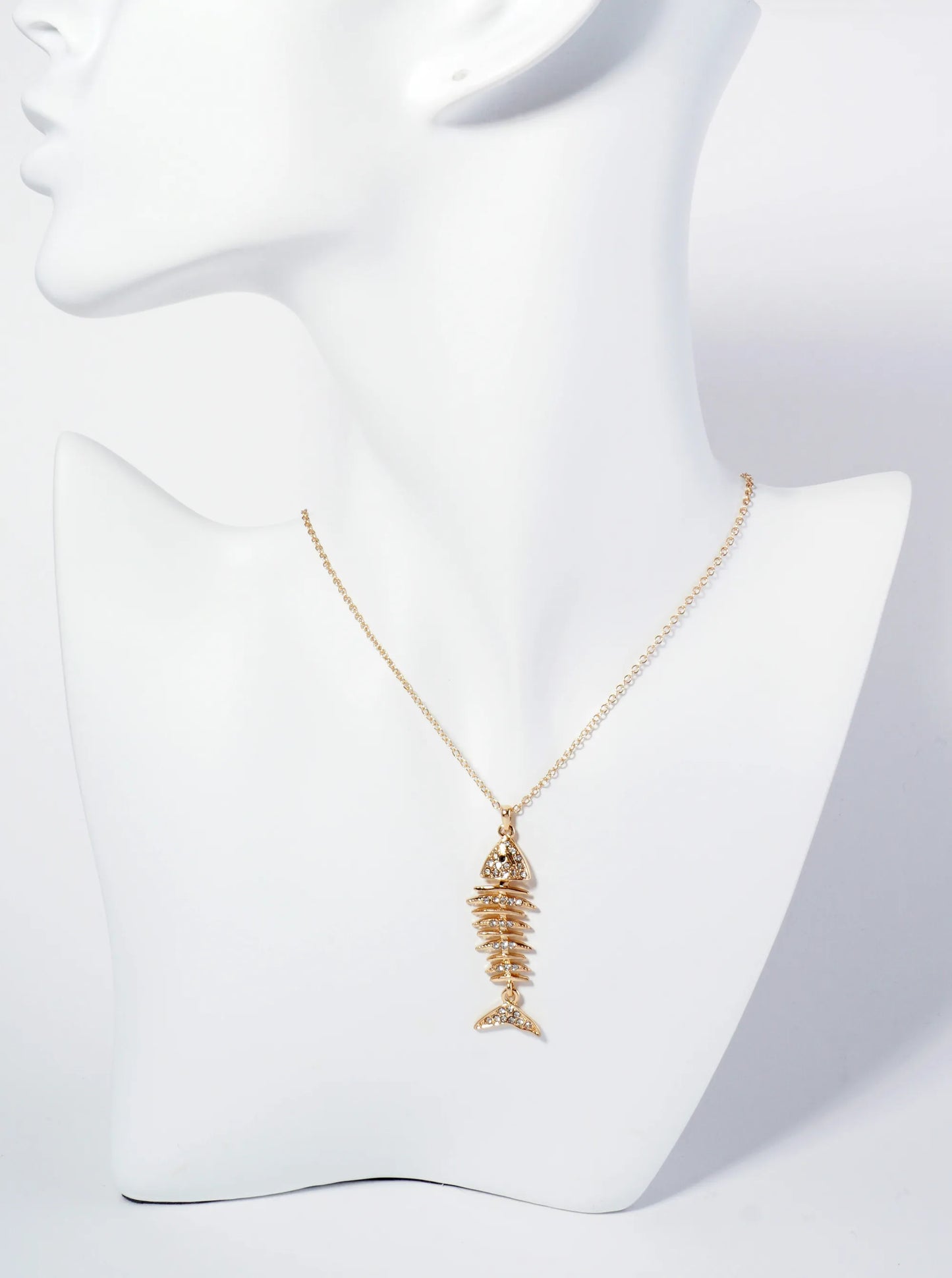 Crystal Pave Fishbone Pendant Necklace