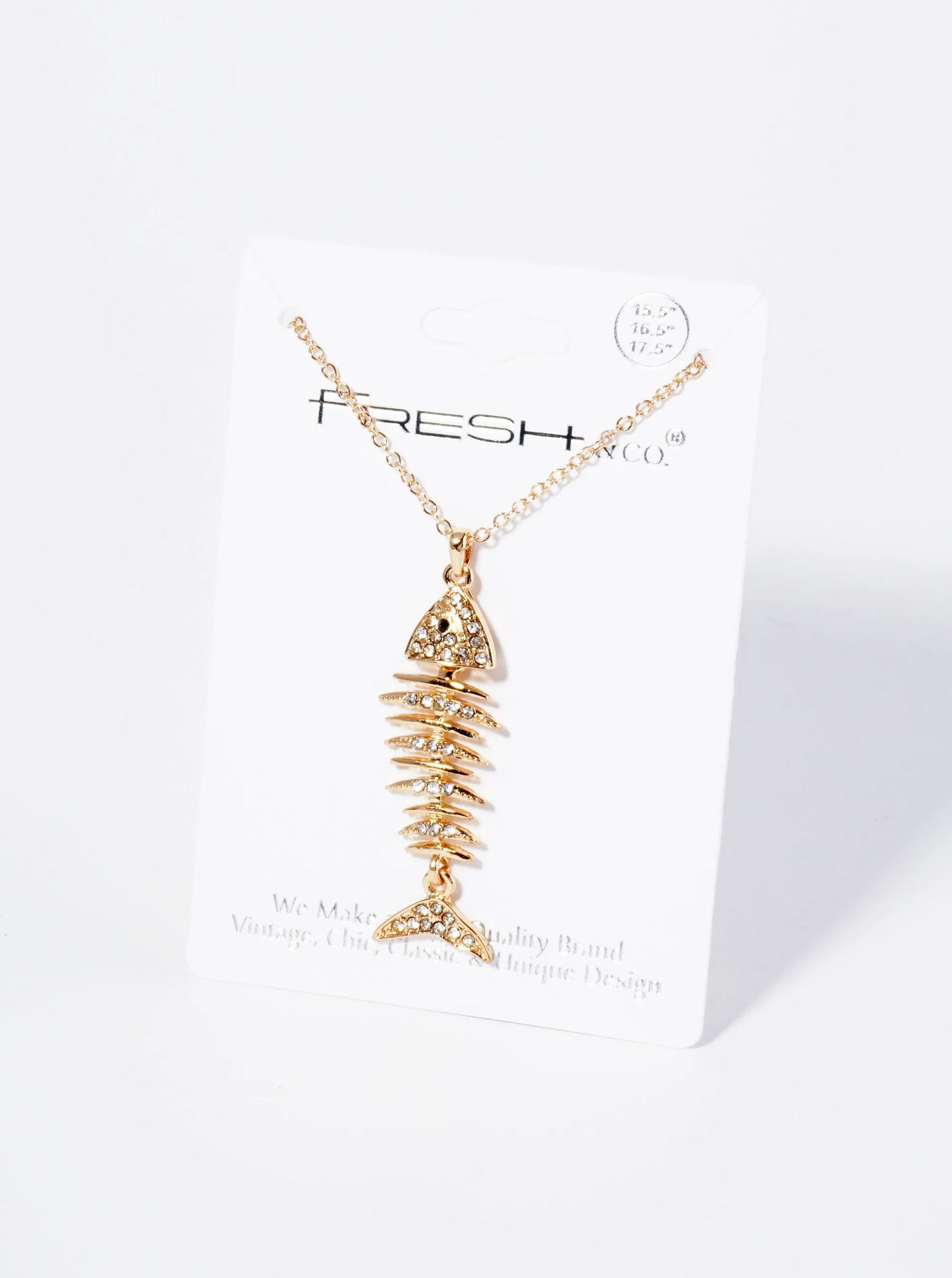 Crystal Pave Fishbone Pendant Necklace