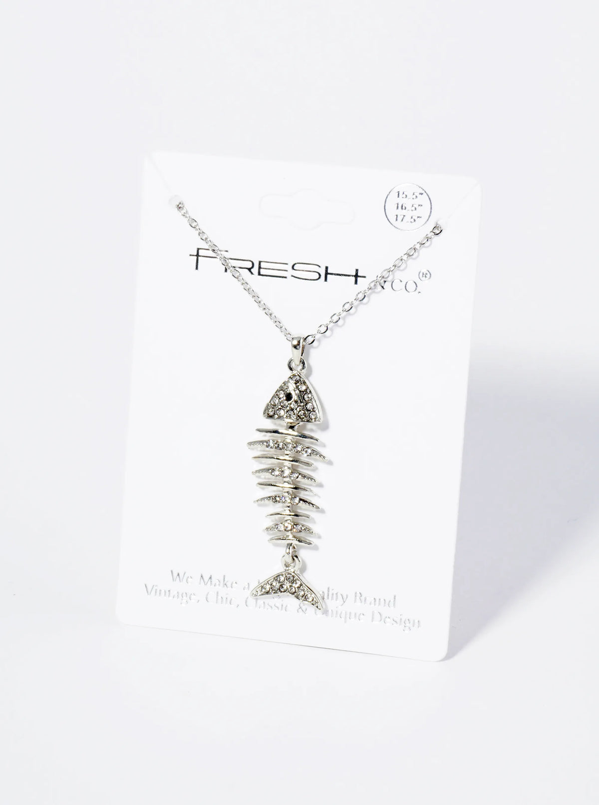 Crystal Pave Fishbone Pendant Necklace