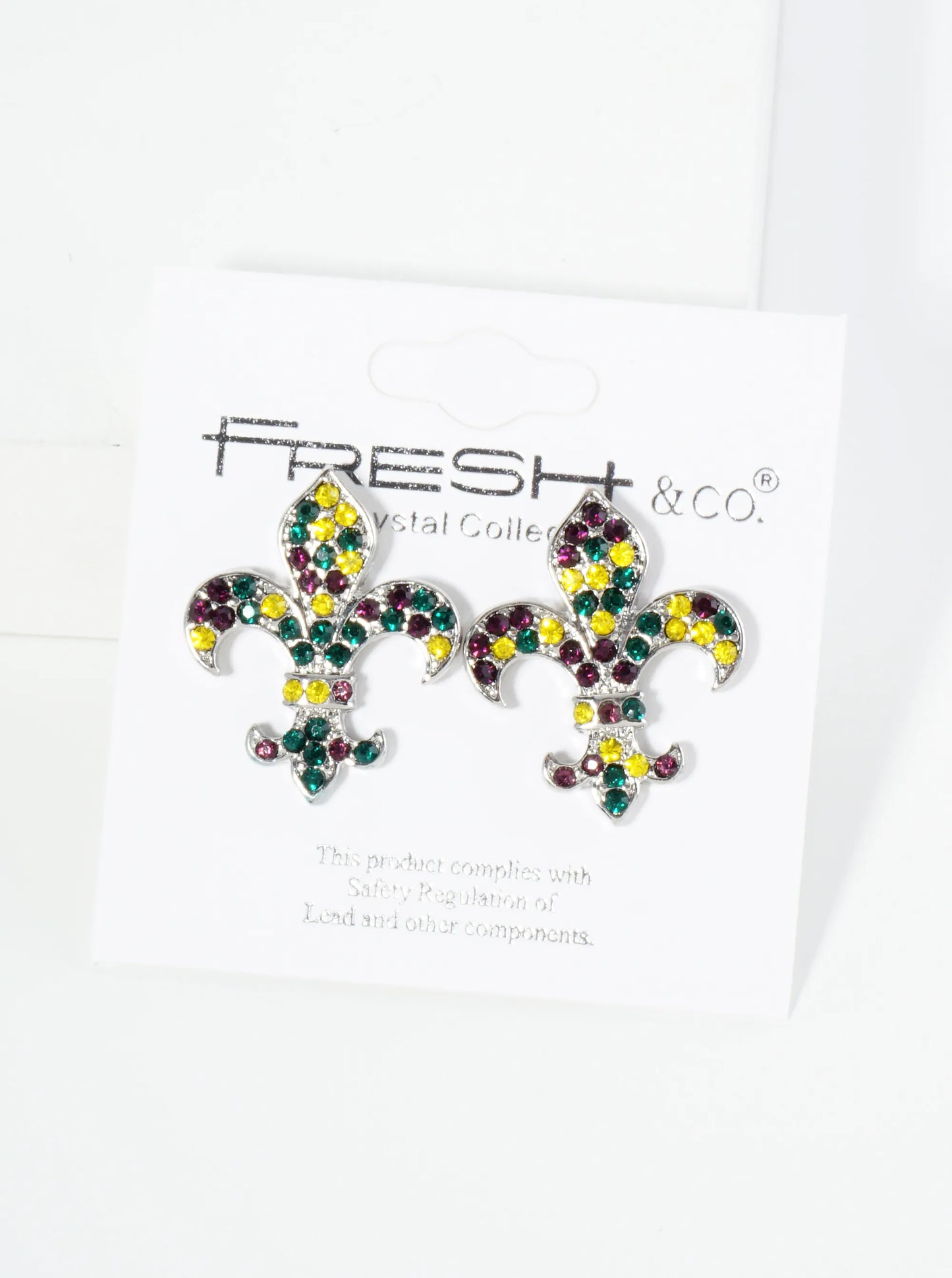 Crystal Pave Fleur De Lis Stud Earrings