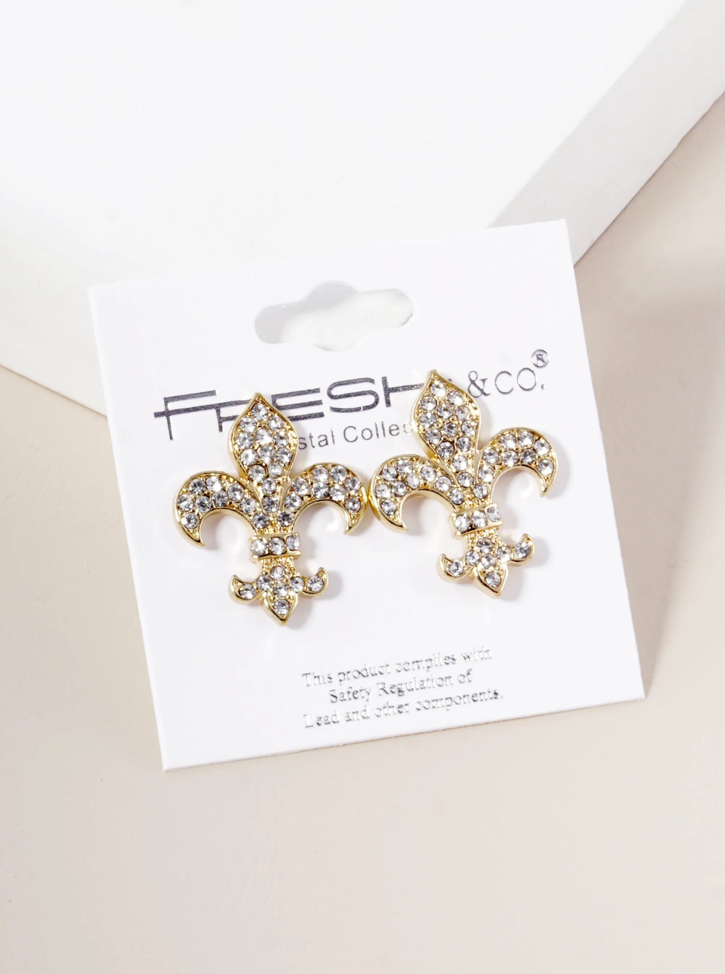 Crystal Pave Fleur De Lis Stud Earrings