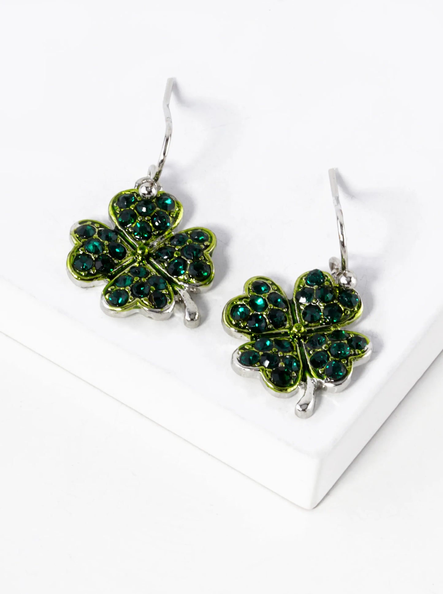 Crystal Pave Four-Leaf Clover Drop Earrings