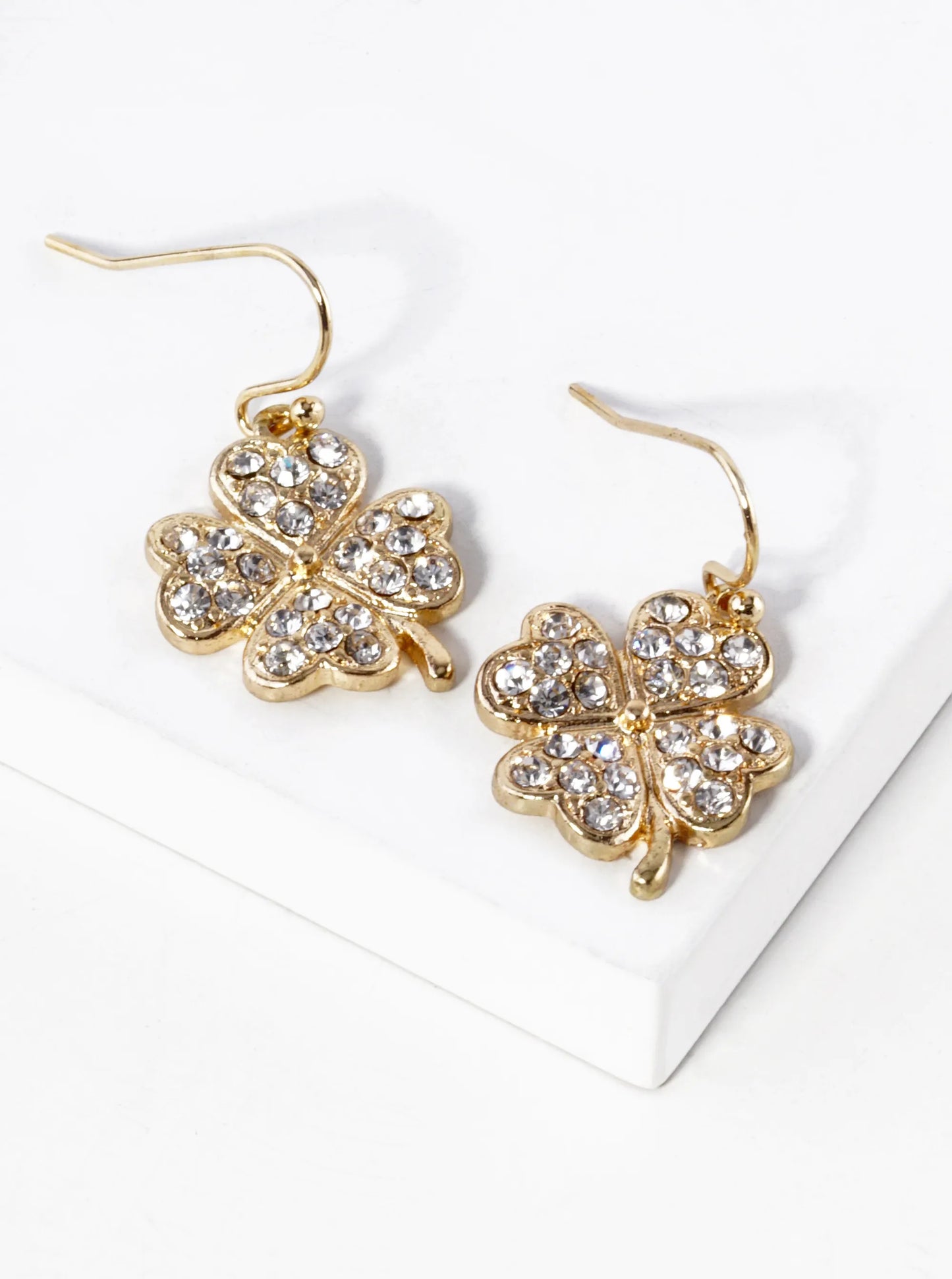 Crystal Pave Four-Leaf Clover Drop Earrings