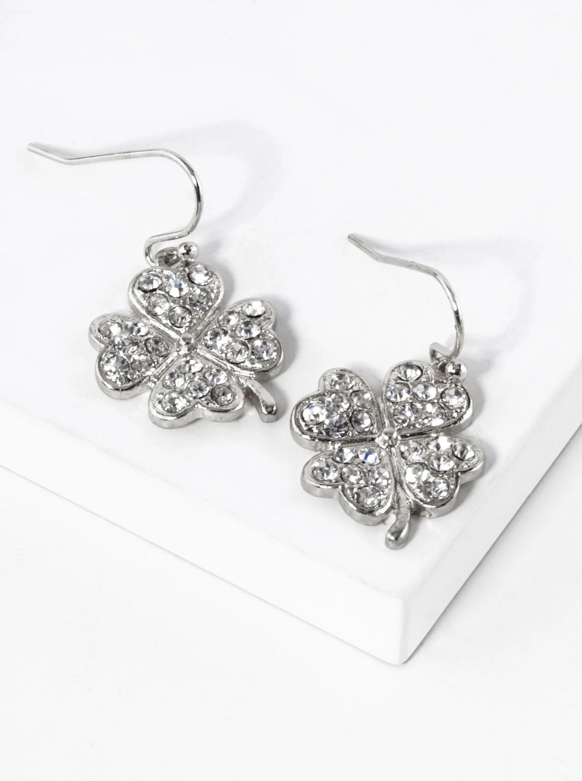 Crystal Pave Four-Leaf Clover Drop Earrings