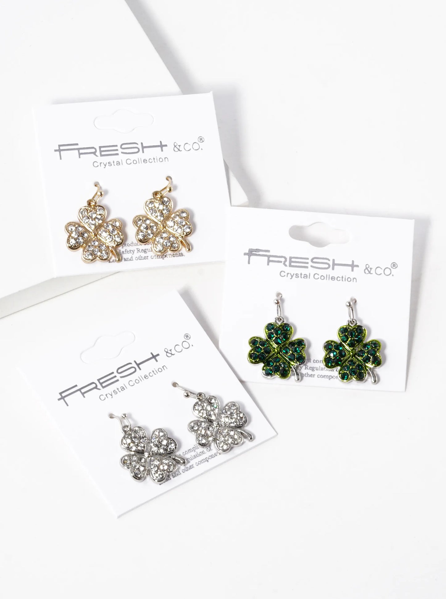 Crystal Pave Four-Leaf Clover Drop Earrings
