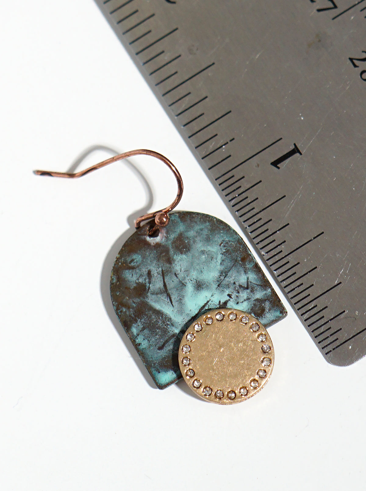 Crystal Pave Hammered Metal Geometric Shaped Fish Hook Dangle Drop Earrings