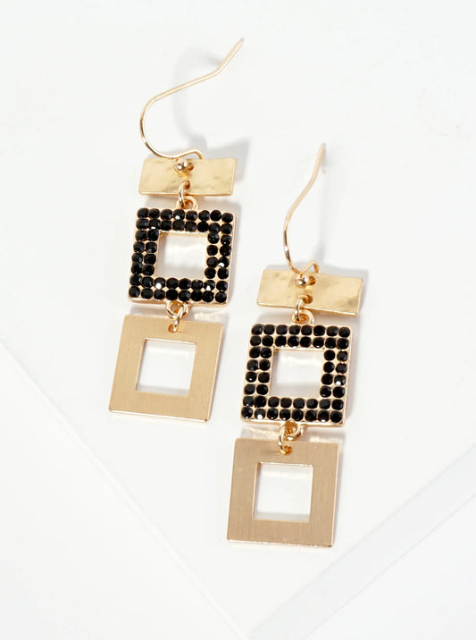 Crystal Pave Geometric Square Drop Earrings