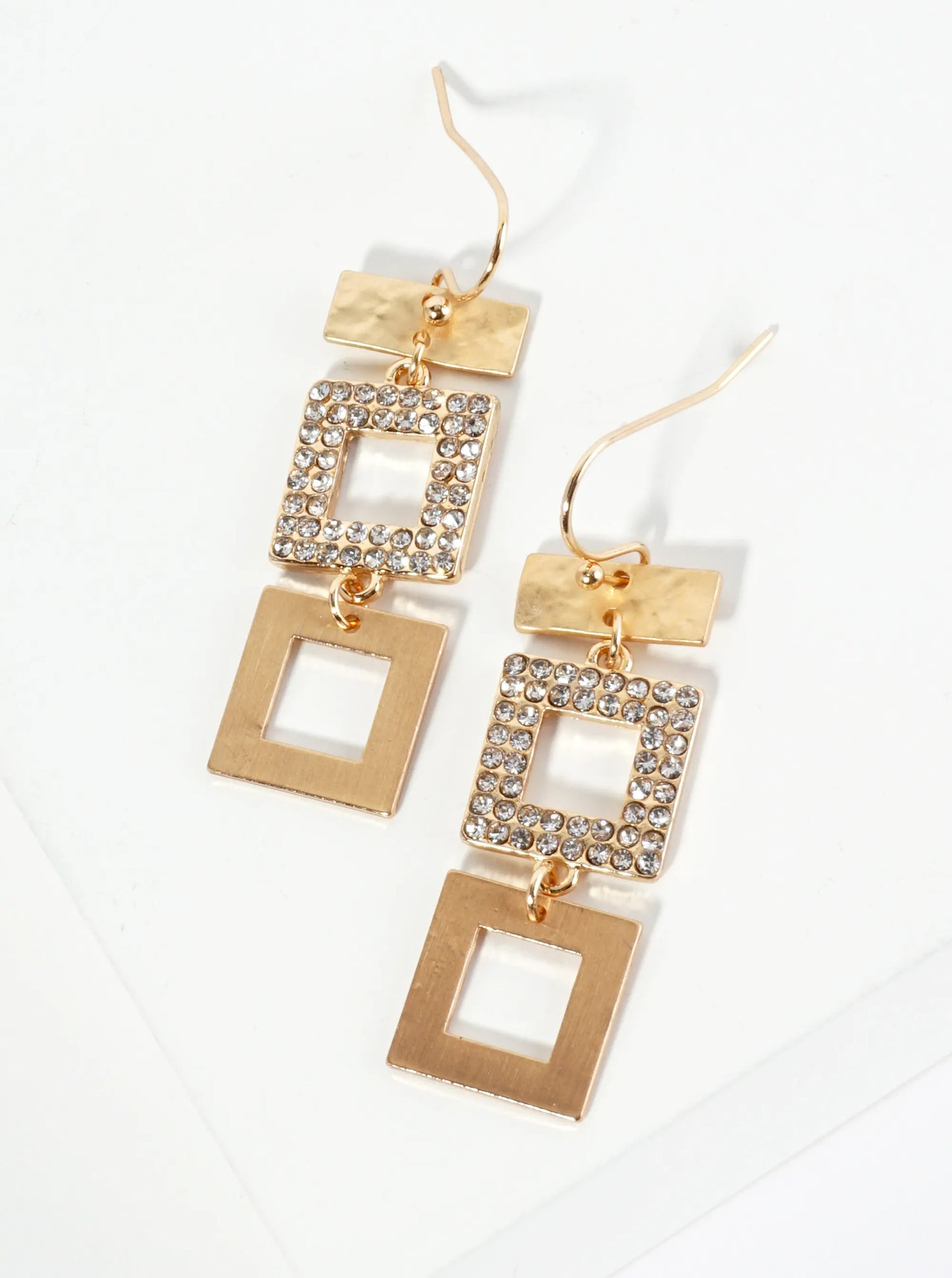 Crystal Pave Geometric Square Drop Earrings