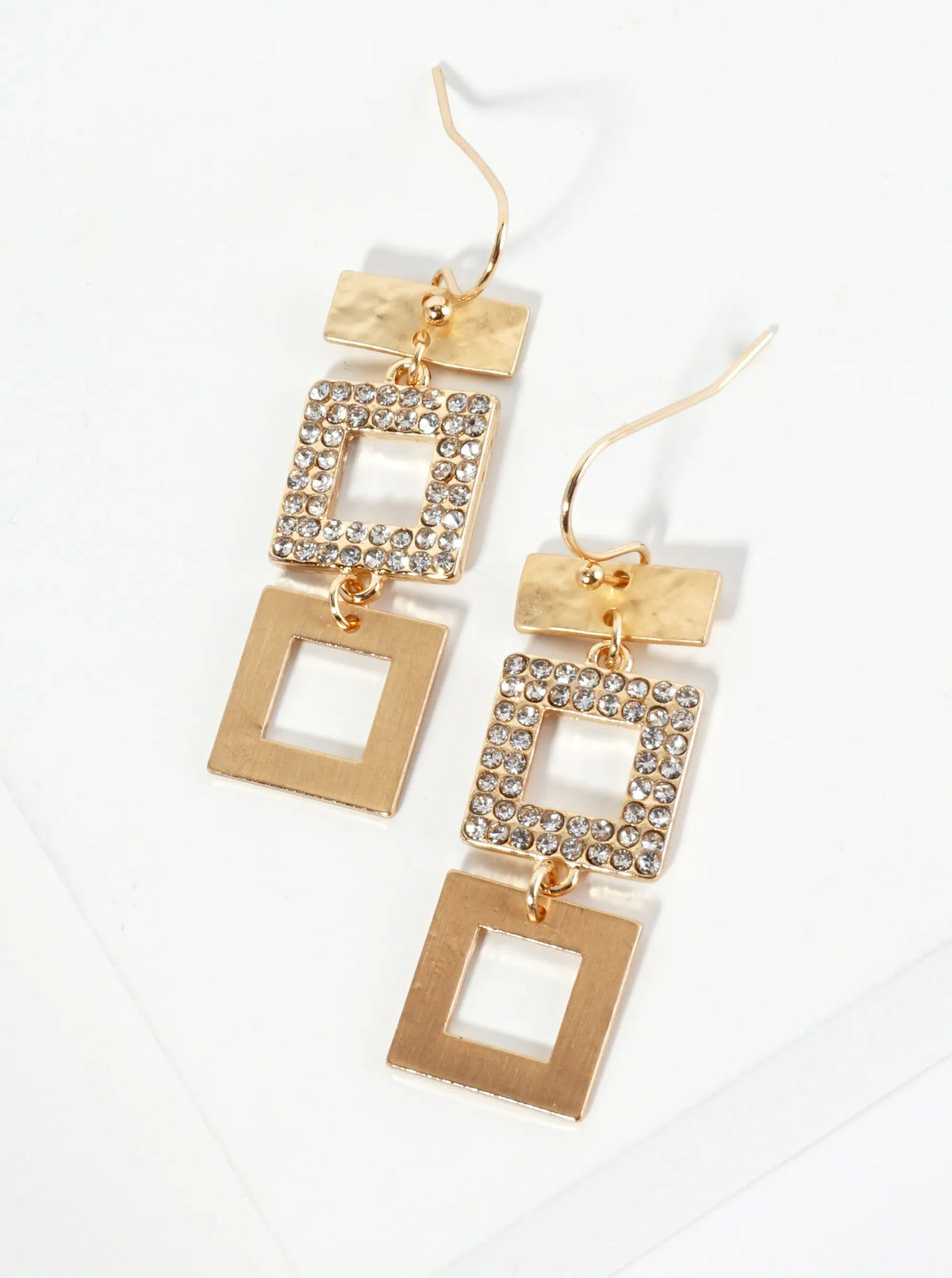 Crystal Pave Geometric Square Drop Earrings