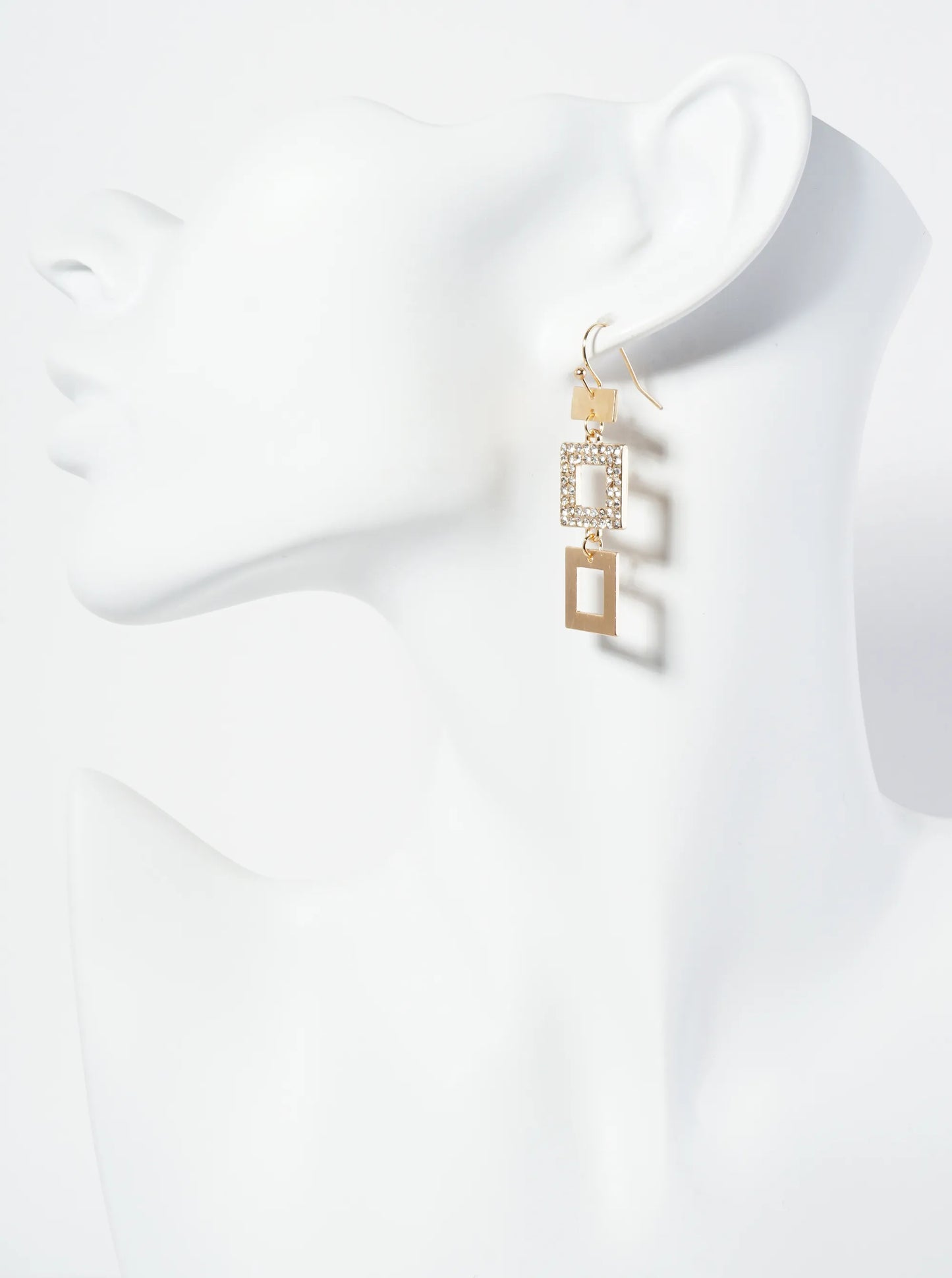 Crystal Pave Geometric Square Drop Earrings