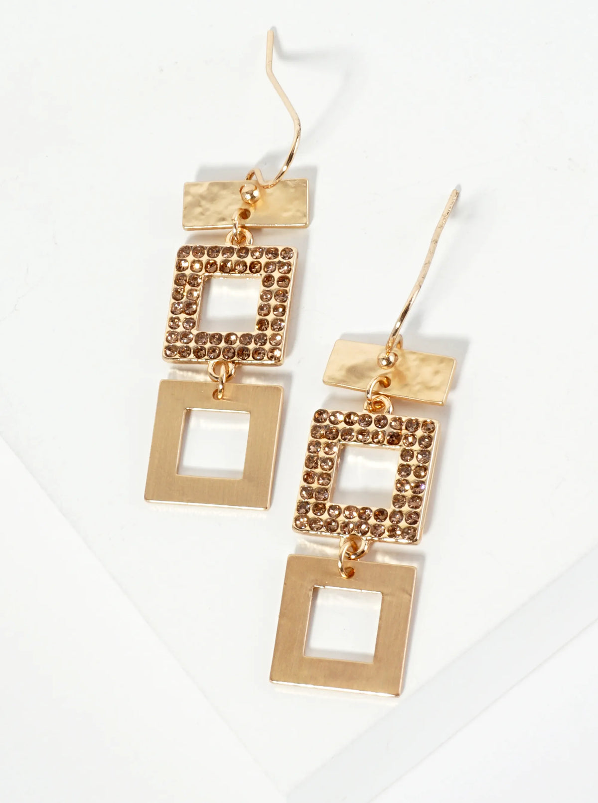 Crystal Pave Geometric Square Drop Earrings