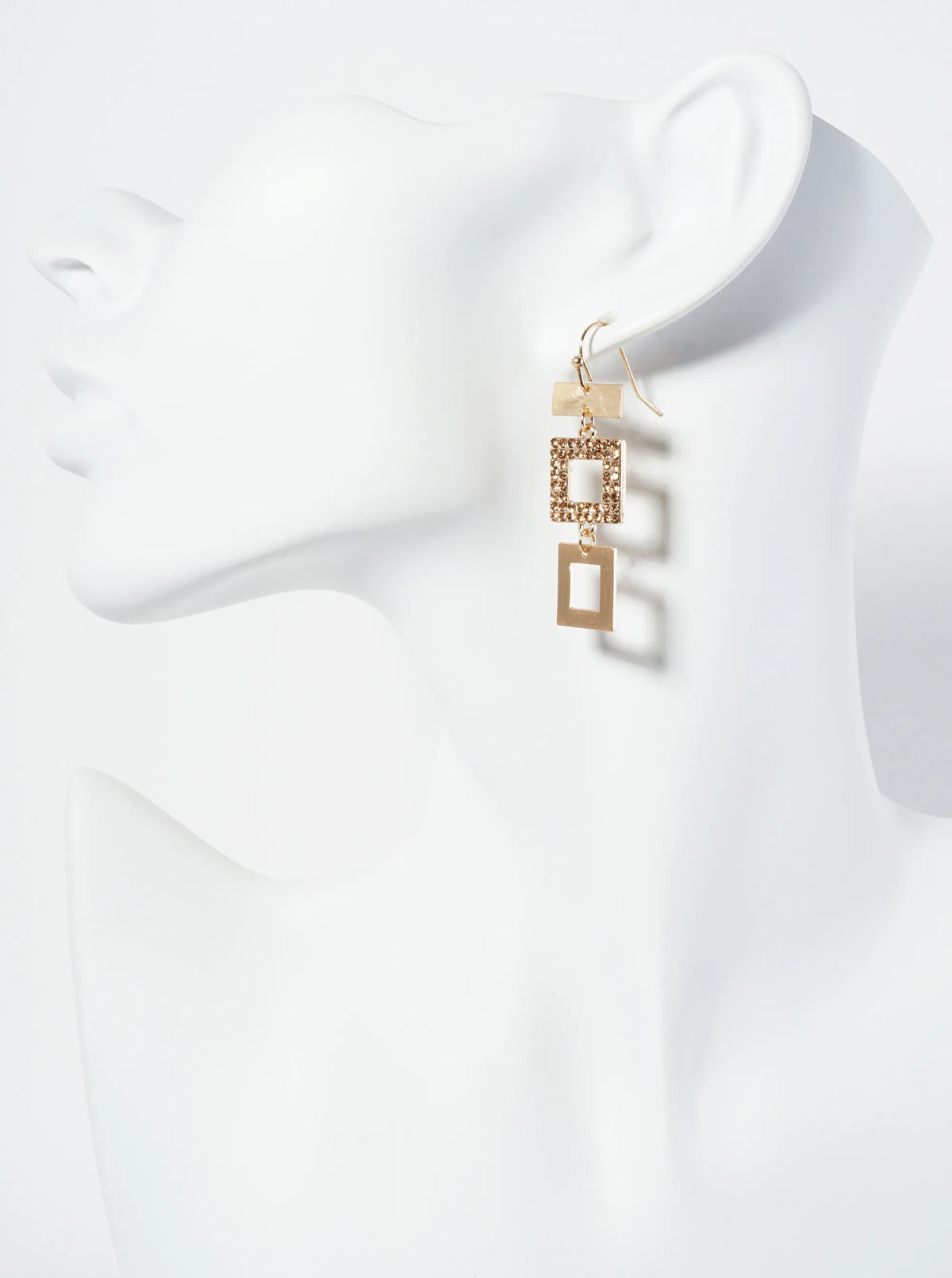 Crystal Pave Geometric Square Drop Earrings