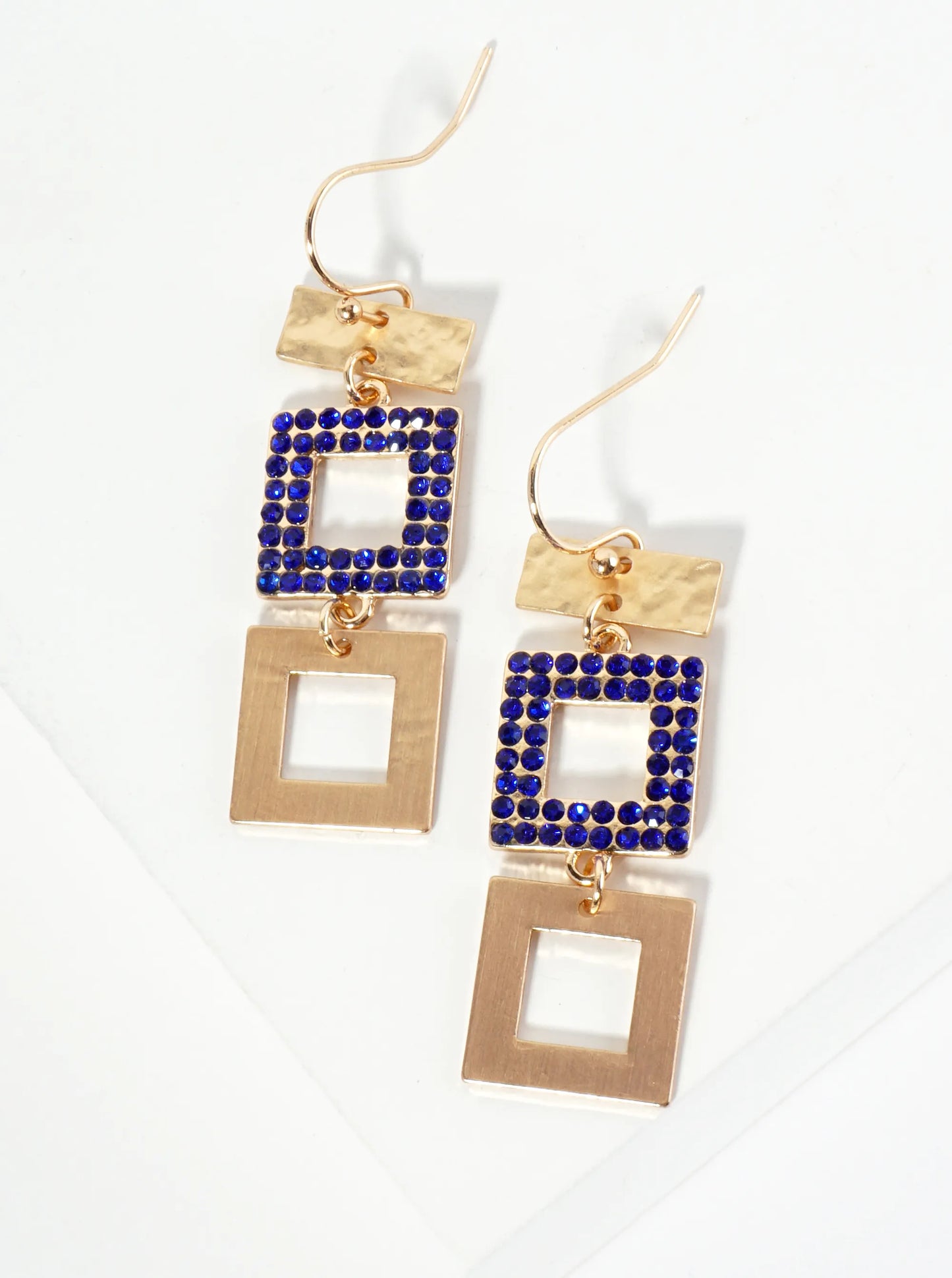 Crystal Pave Geometric Square Drop Earrings