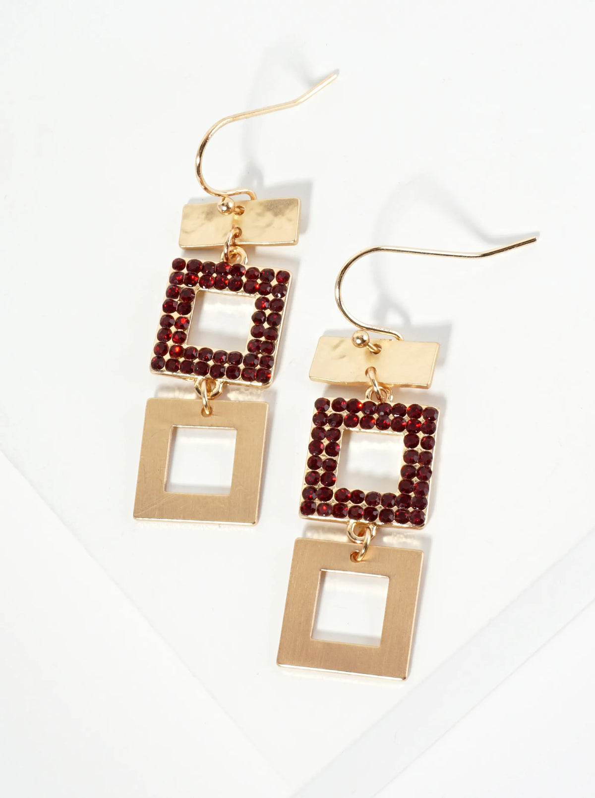 Crystal Pave Geometric Square Drop Earrings
