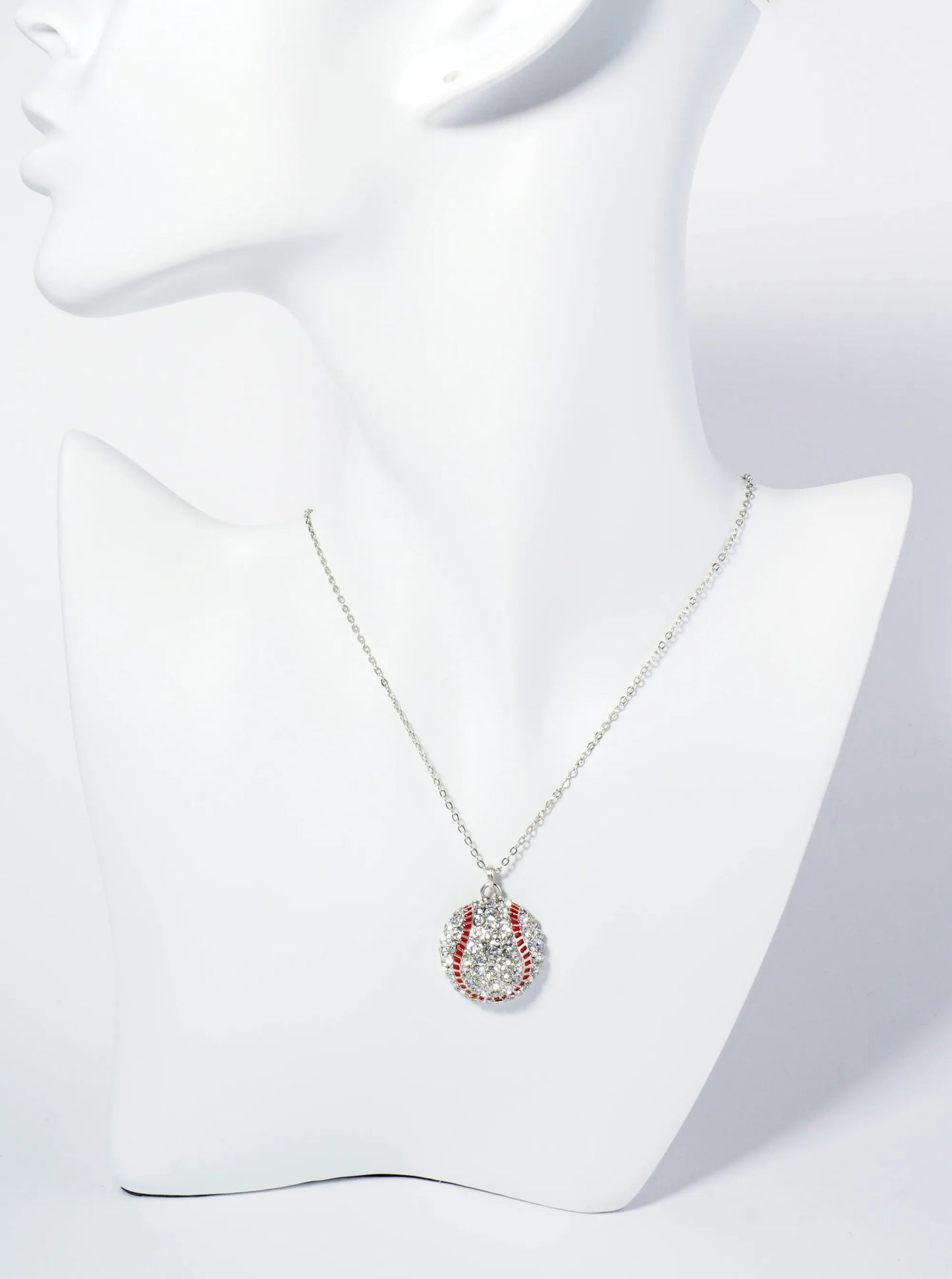 Crystal Pave Half-Dome Baseball Pendant Necklace