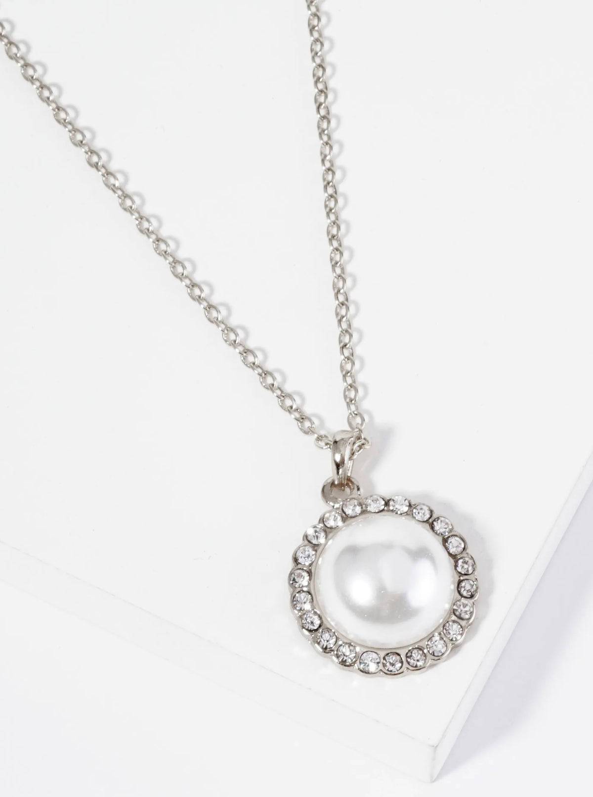Crystal Pave Half-Dome Pearl Pendant Necklace
