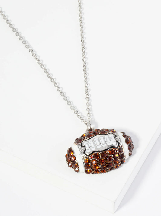 Crystal Pave Half Football Pendant Necklace
