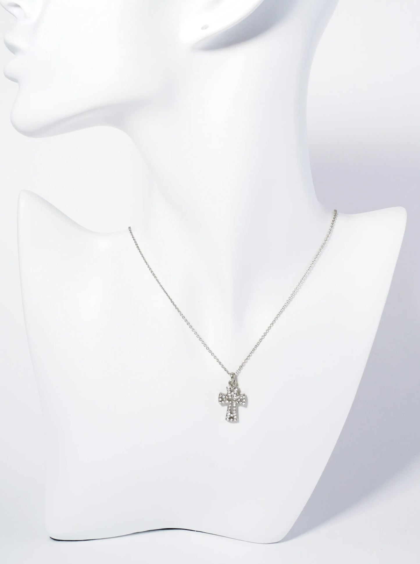 Crystal Pave Half Inch Cross Pendant Necklace