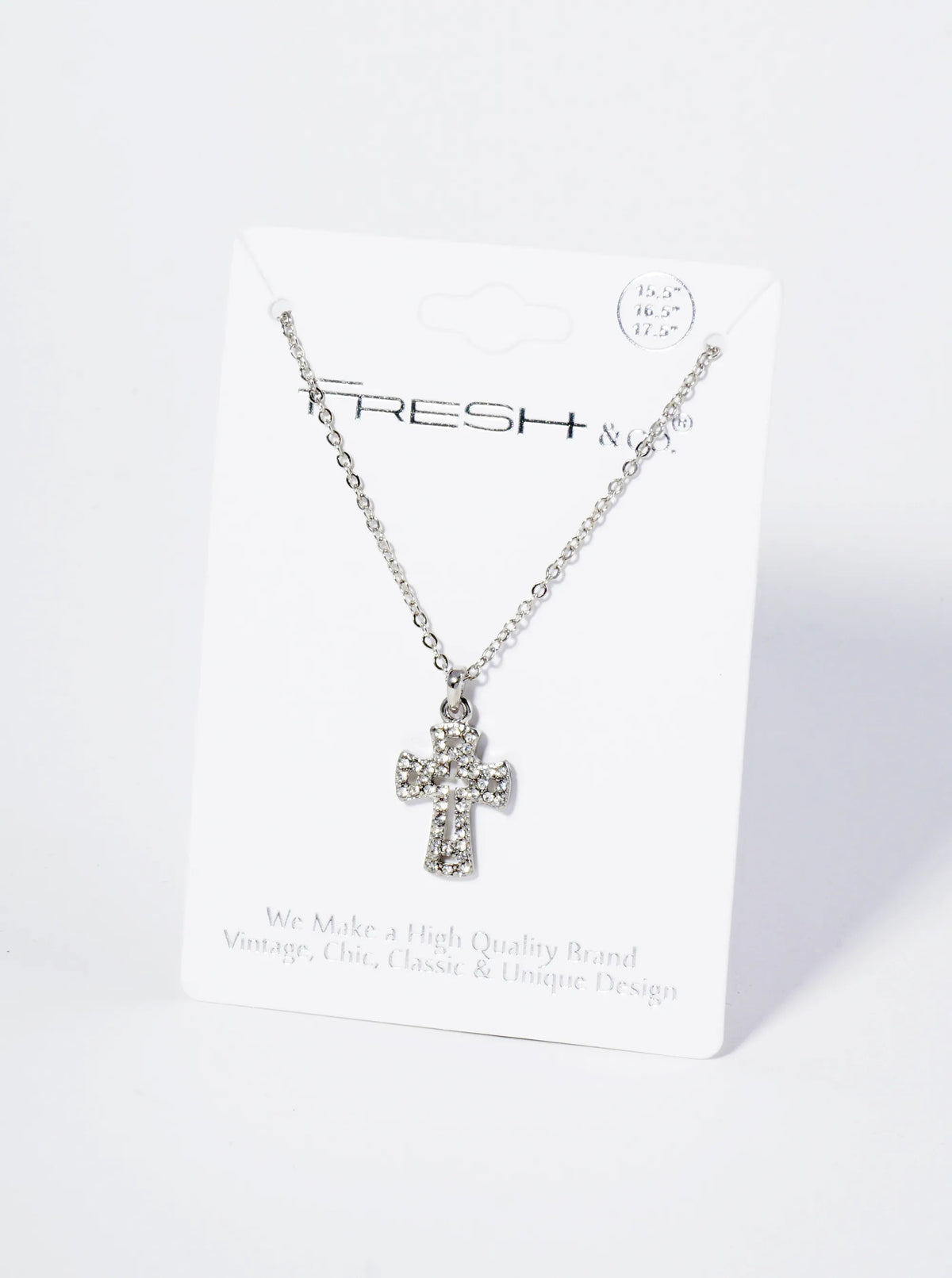 Crystal Pave Half Inch Cross Pendant Necklace