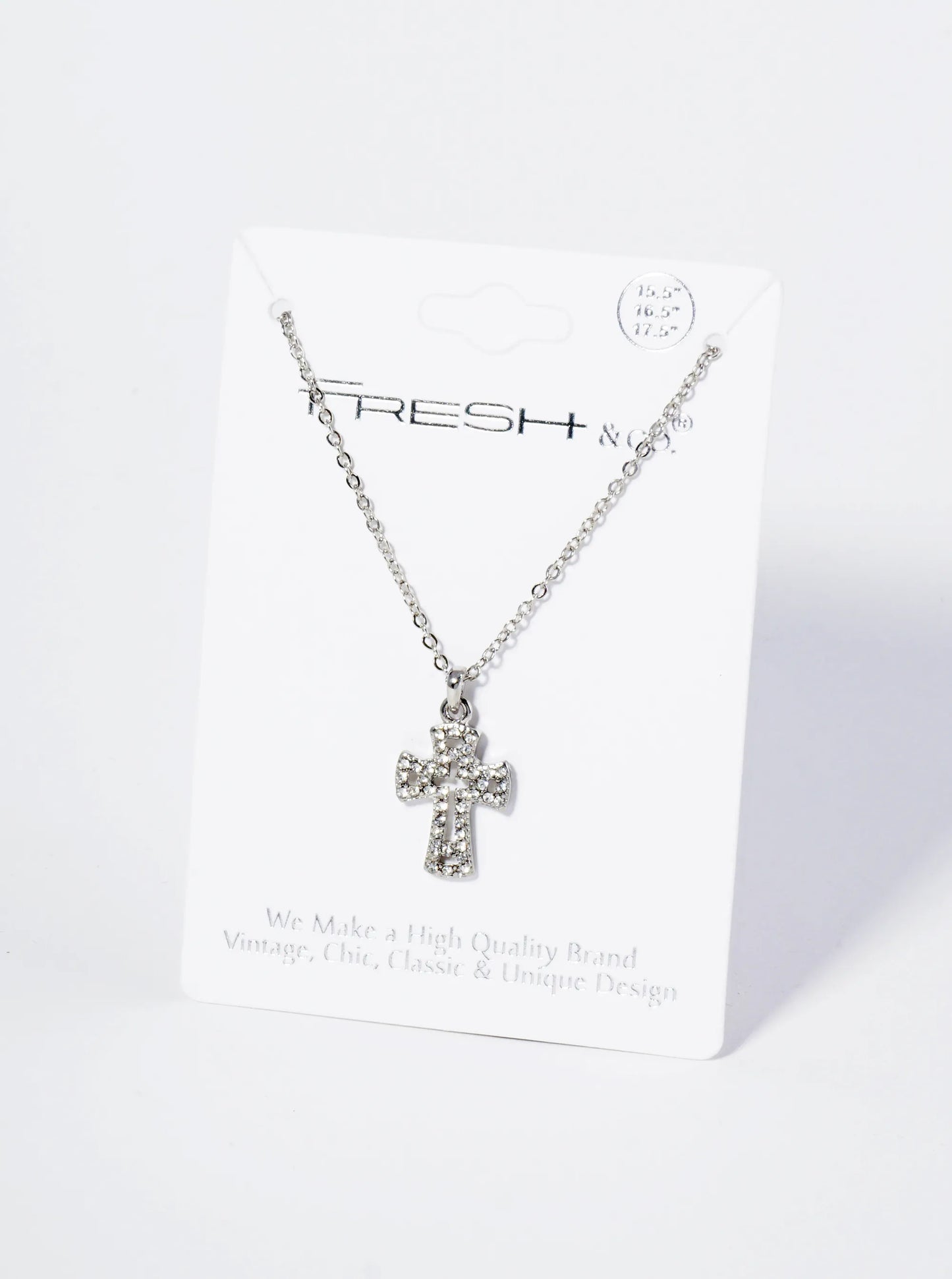 Crystal Pave Half Inch Cross Pendant Necklace