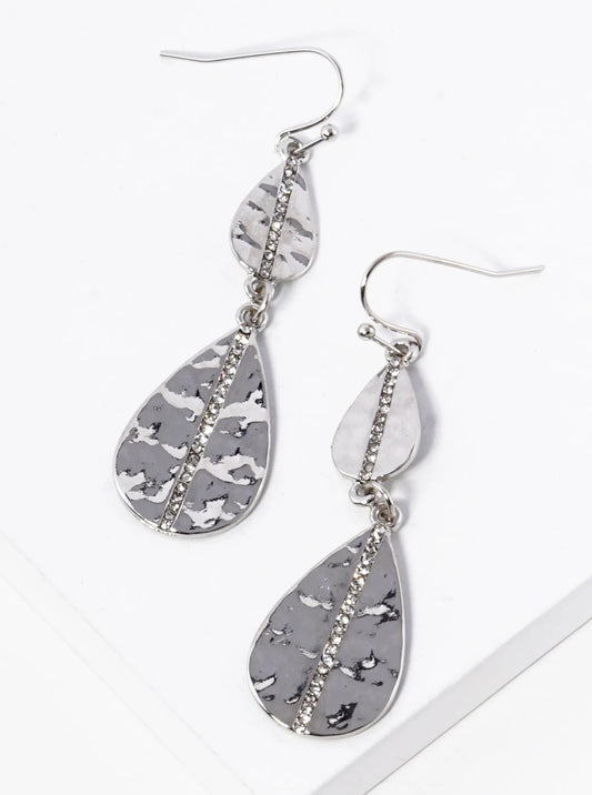 Crystal Pave Hammered Double Teardrop Dangle Earrings