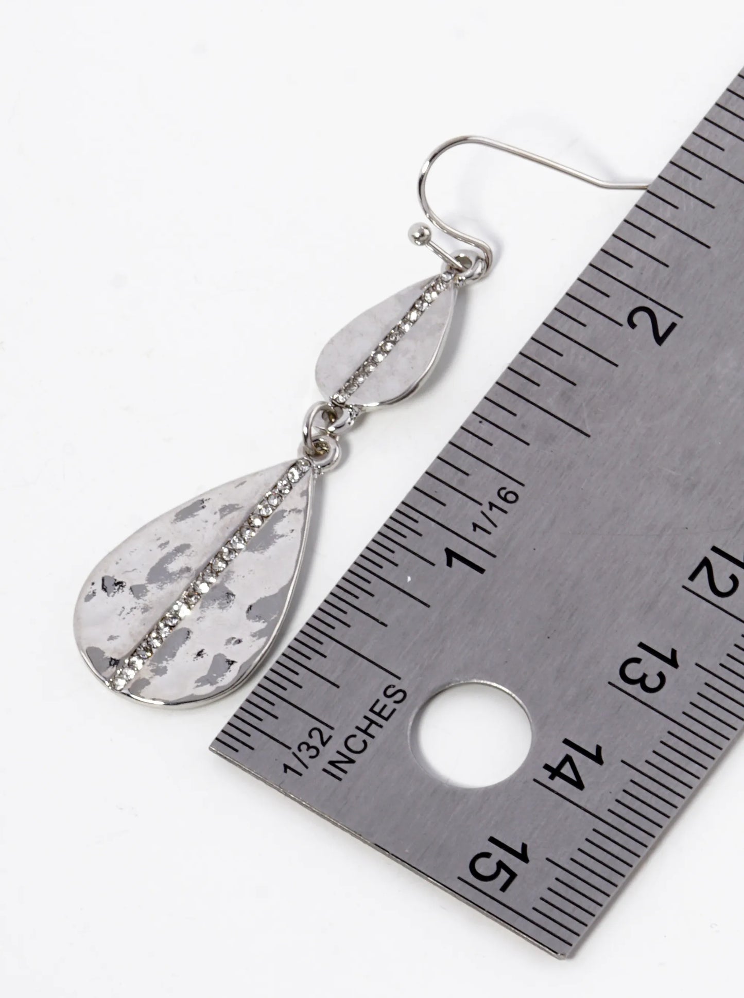 Crystal Pave Hammered Double Teardrop Dangle Earrings