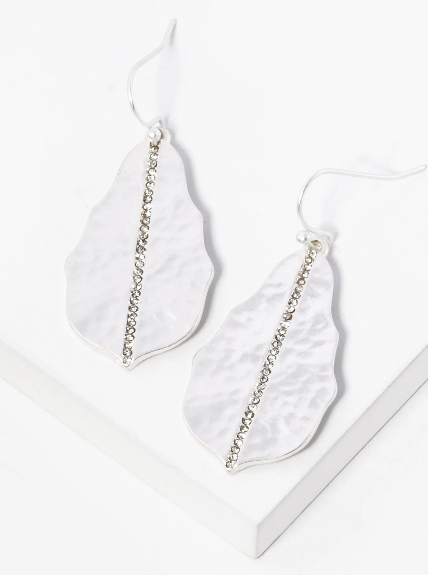 Crystal Pave Hammered Metal Dangle Drop Earrings