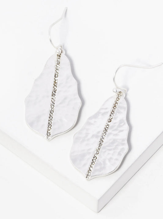 Crystal Pave Hammered Metal Dangle Drop Earrings