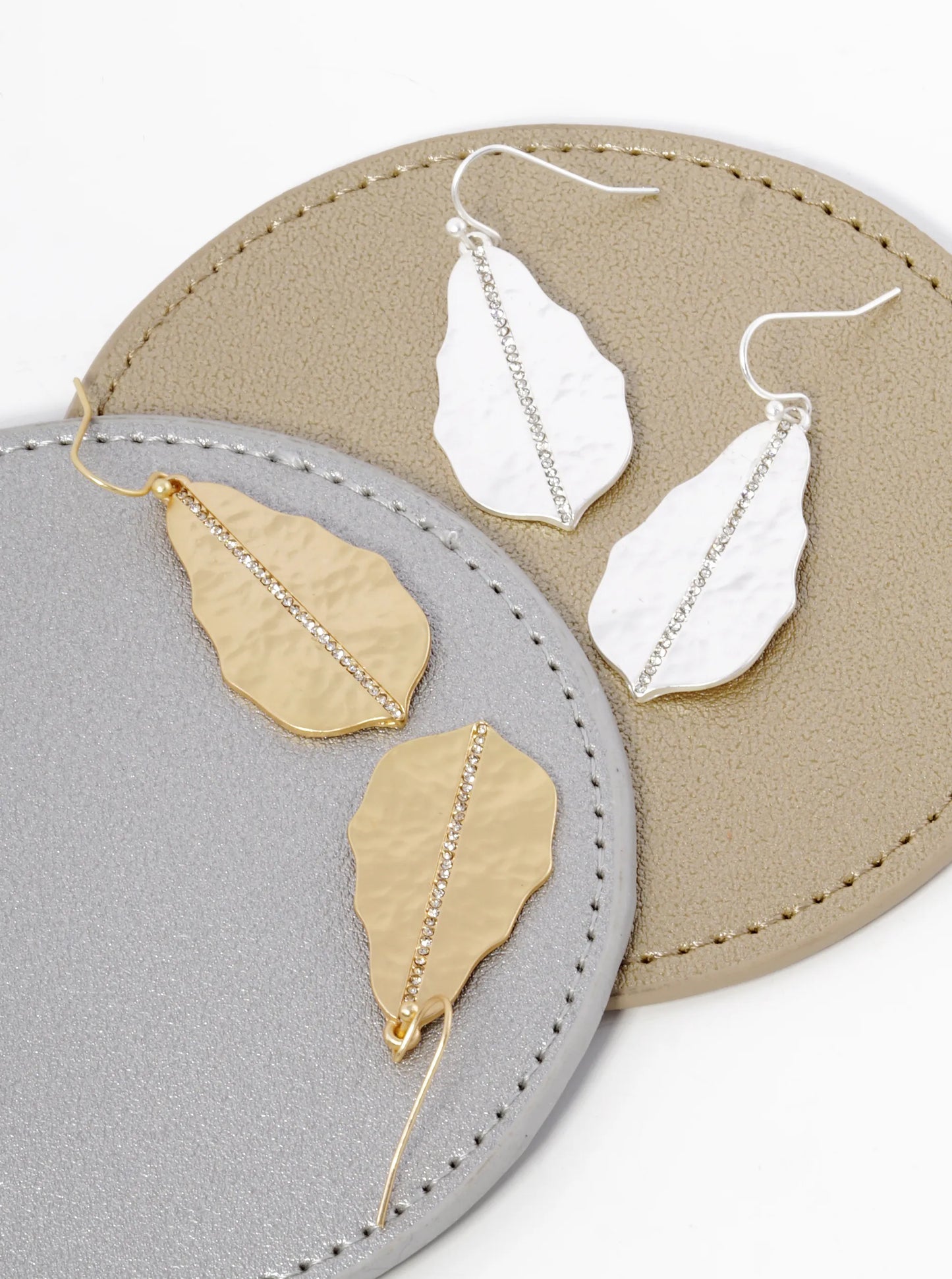 Crystal Pave Hammered Metal Dangle Drop Earrings