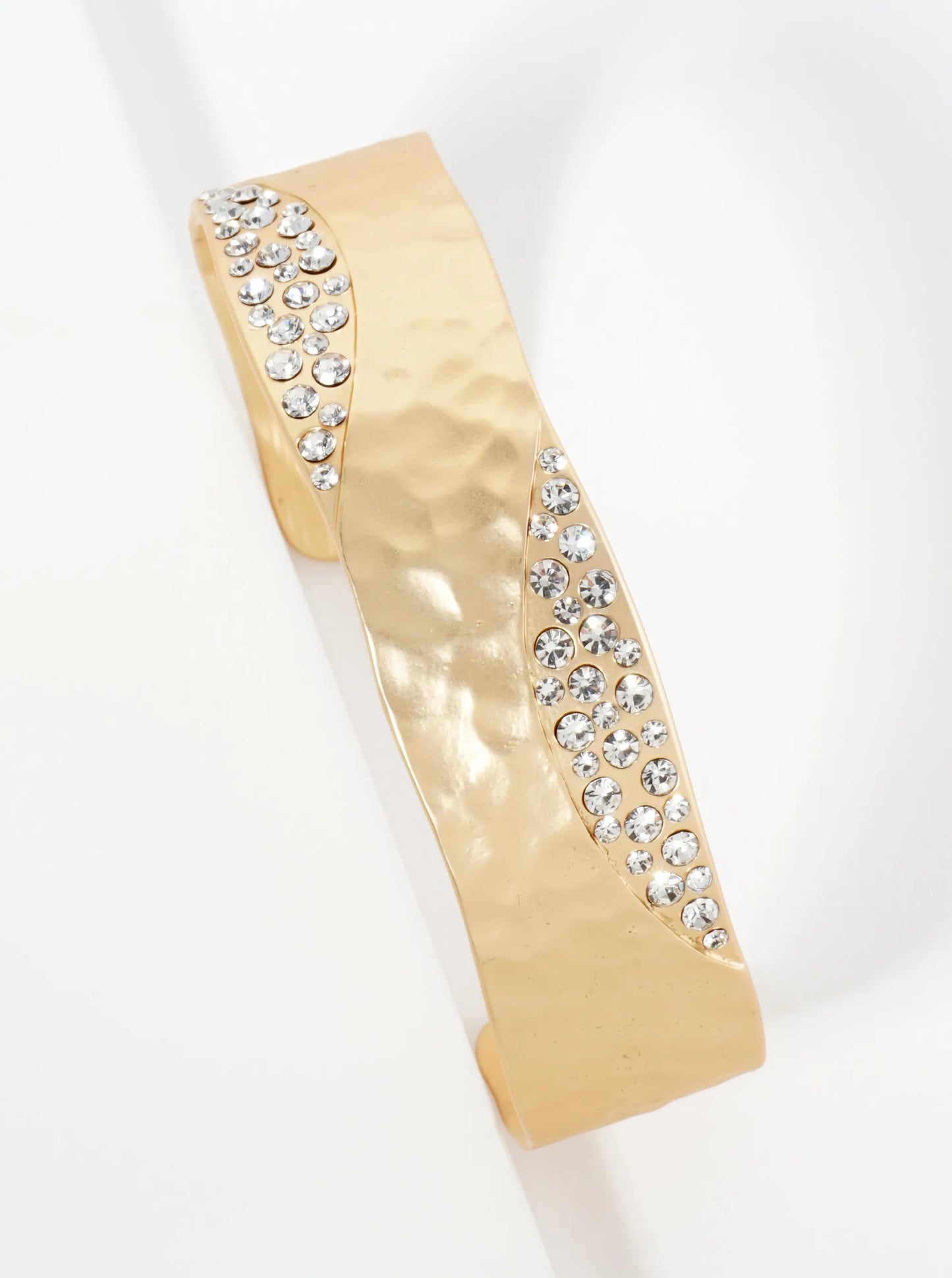 Crystal Pave Hammered Metal Open Cuff Bracelet
