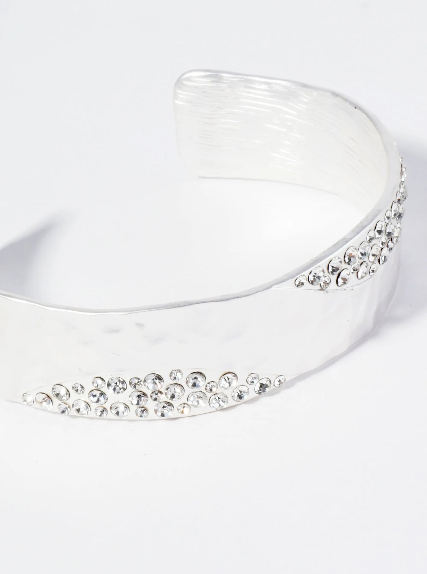 Crystal Pave Hammered Metal Open Cuff Bracelet