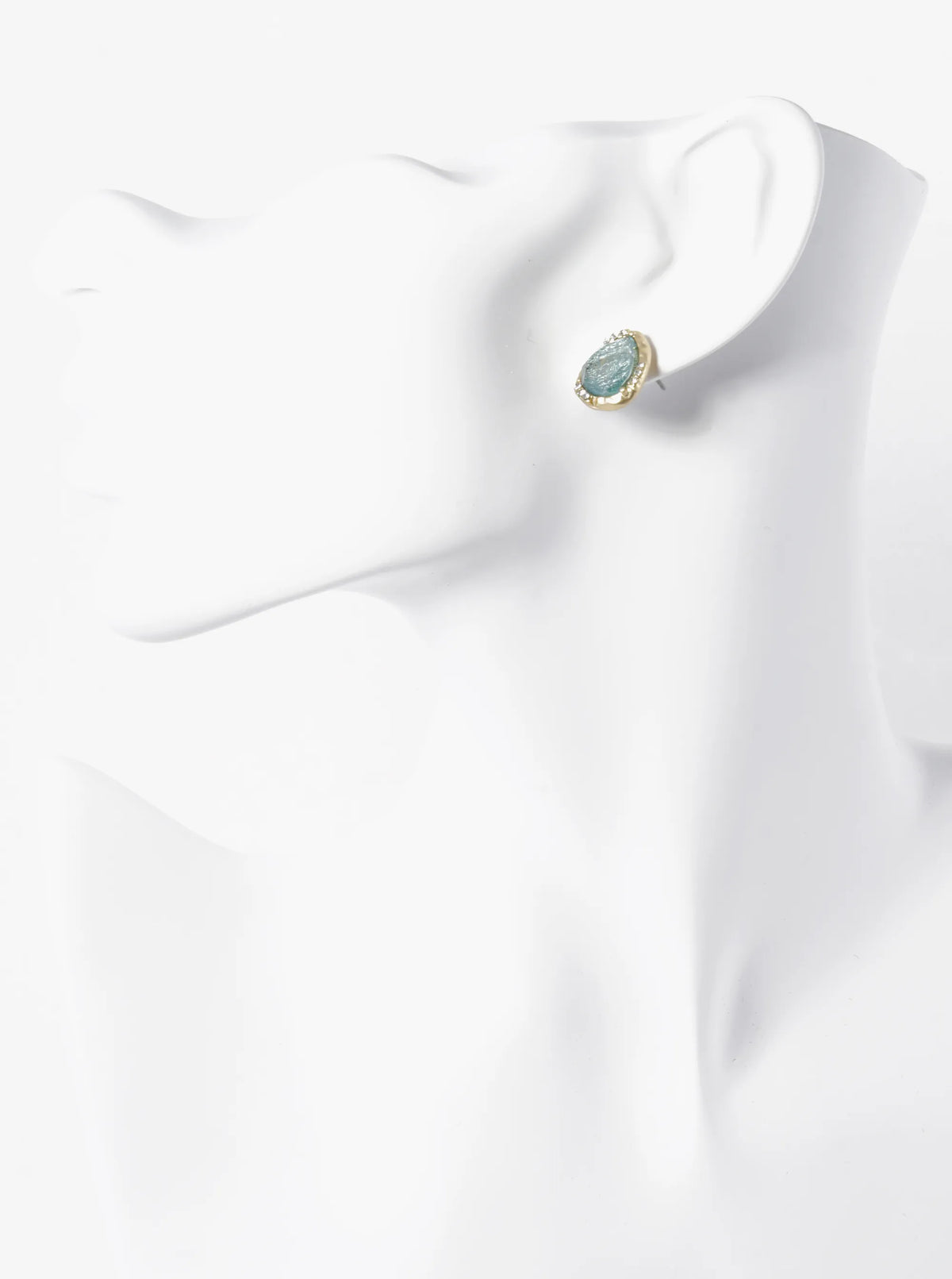 Crystal Pave Hammered Teardrop Shape Glass Stone Stud Earrings