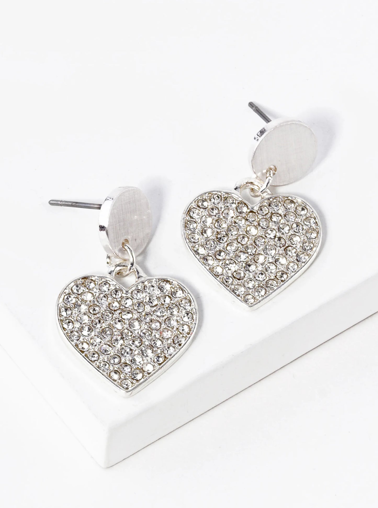 Crystal Pave Heart Drop Dangle Post Earrings