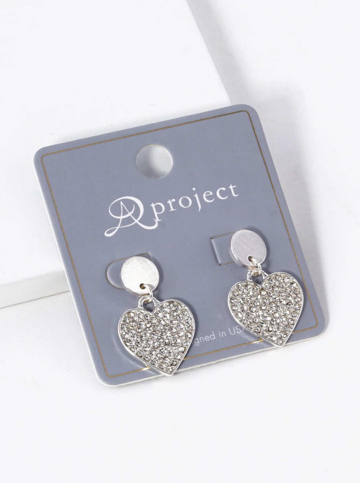 Crystal Pave Heart Drop Dangle Post Earrings