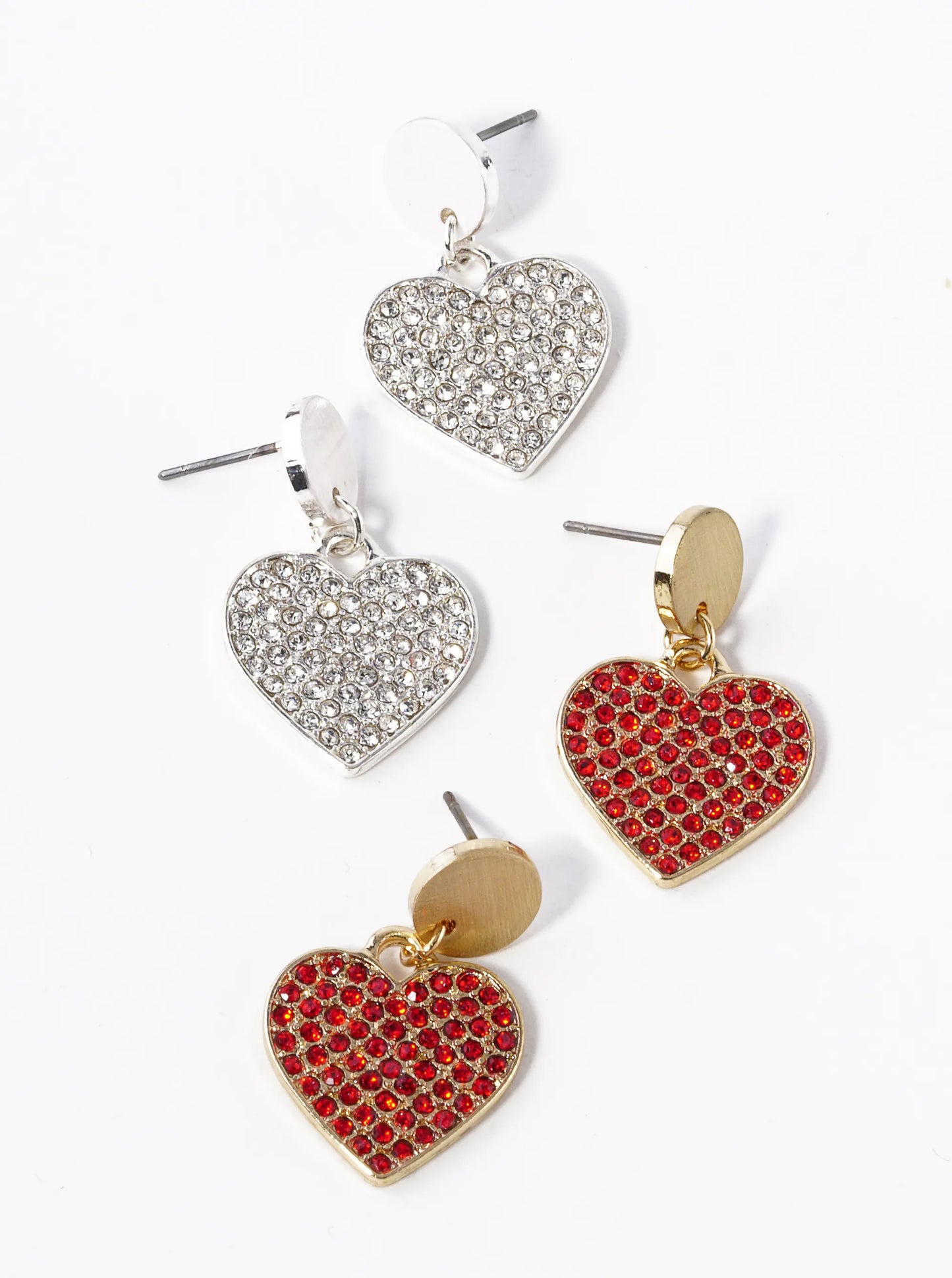 Crystal Pave Heart Drop Dangle Post Earrings