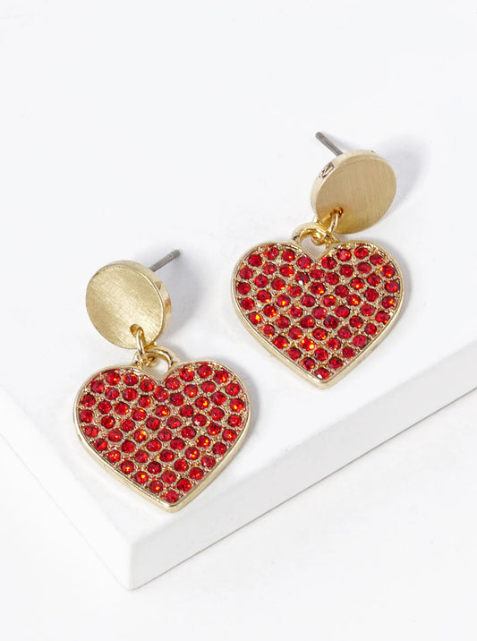 Crystal Pave Heart Drop Dangle Post Earrings