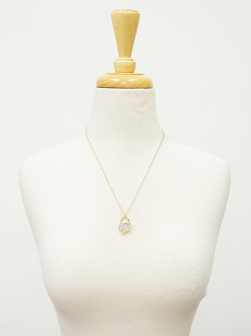 Crystal Pave Heart Love Lock With Key Pendant Necklace