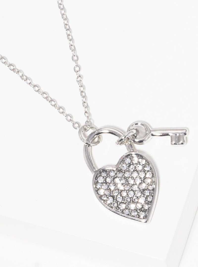 Crystal Pave Heart Love Lock With Key Pendant Necklace
