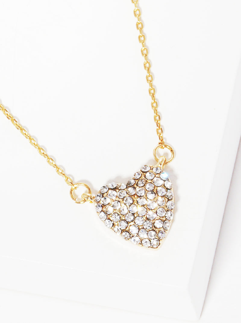 Crystal Pave Heart Pendant Dainty Necklace
