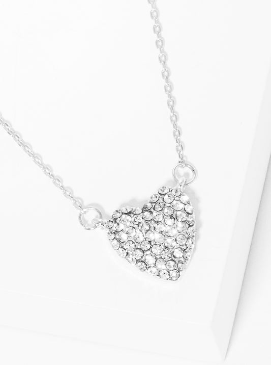 Crystal Pave Heart Pendant Dainty Necklace