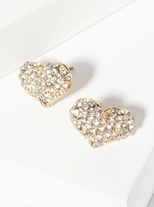 Crystal-Pave Heart-Shaped Button Stud Earrings