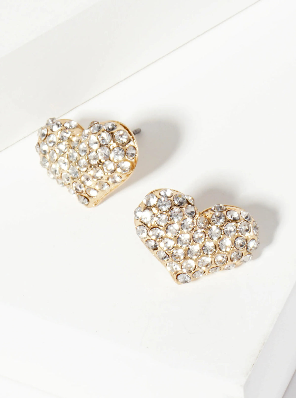 Crystal-Pave Heart-Shaped Button Stud Earrings