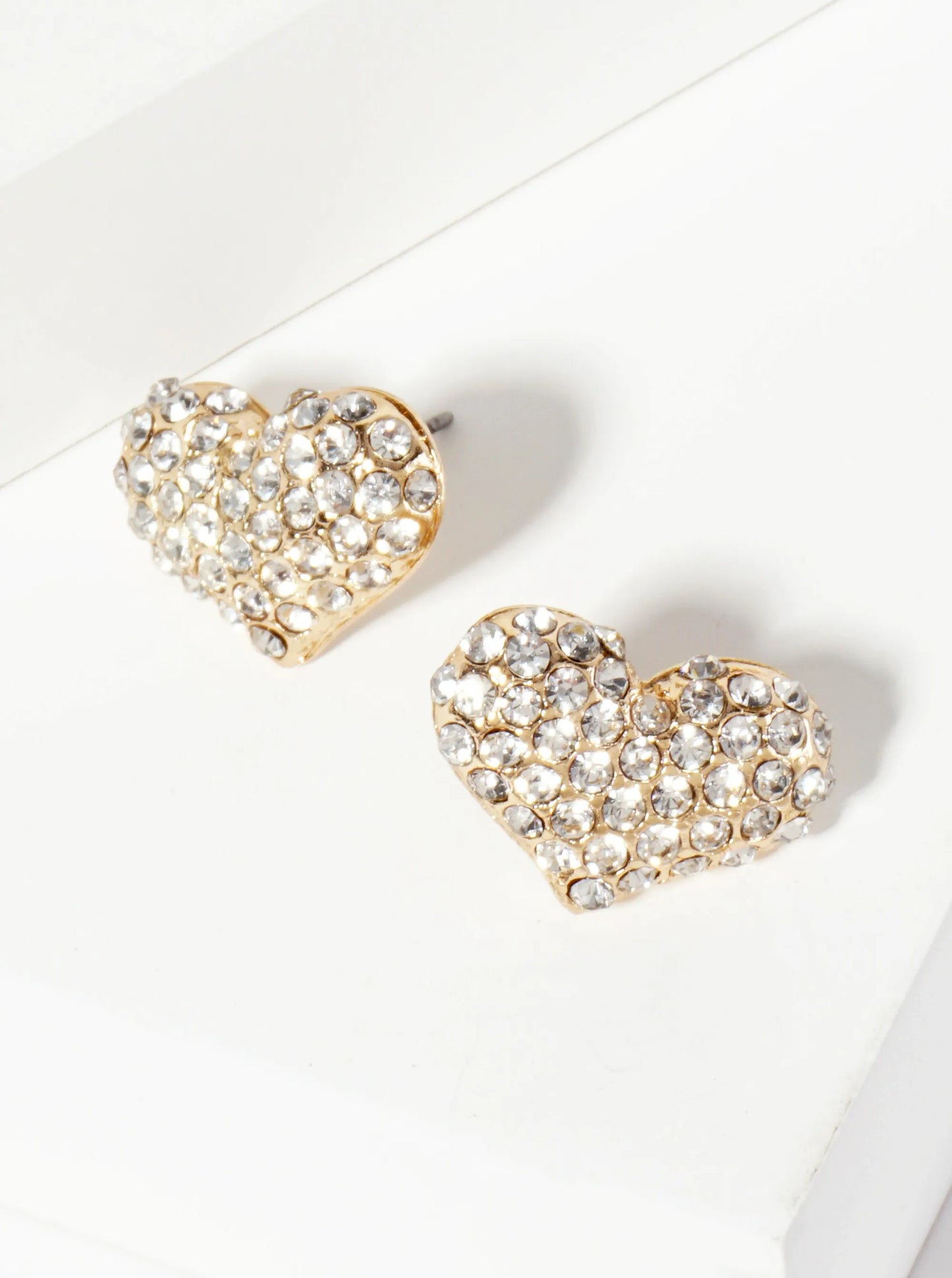 Crystal-Pave Heart-Shaped Button Stud Earrings