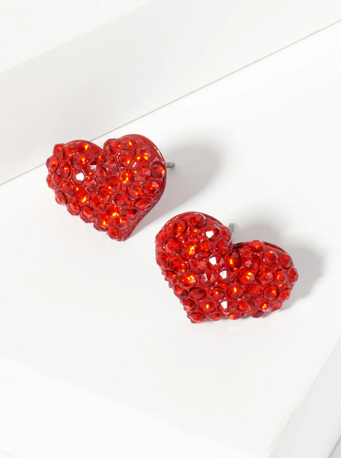 Crystal-Pave Heart-Shaped Button Stud Earrings