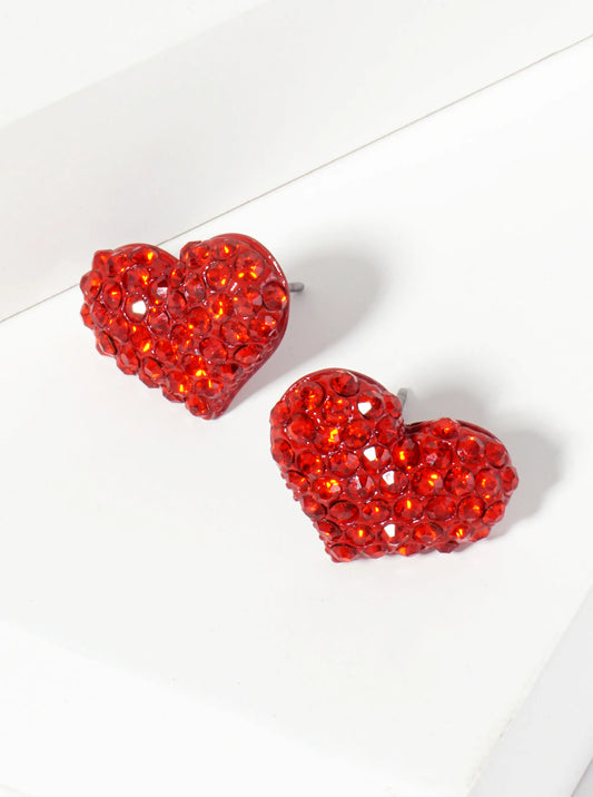 Crystal-Pave Heart-Shaped Button Stud Earrings