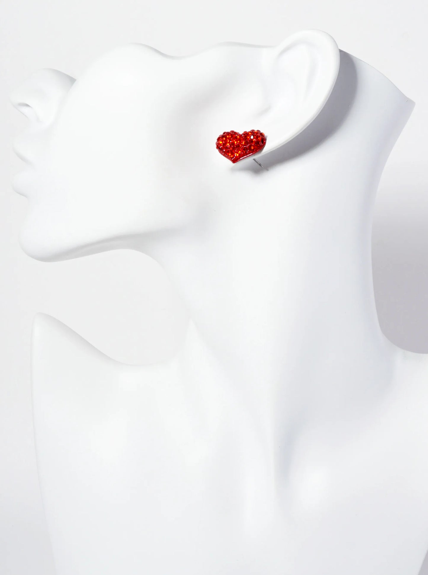 Crystal-Pave Heart-Shaped Button Stud Earrings