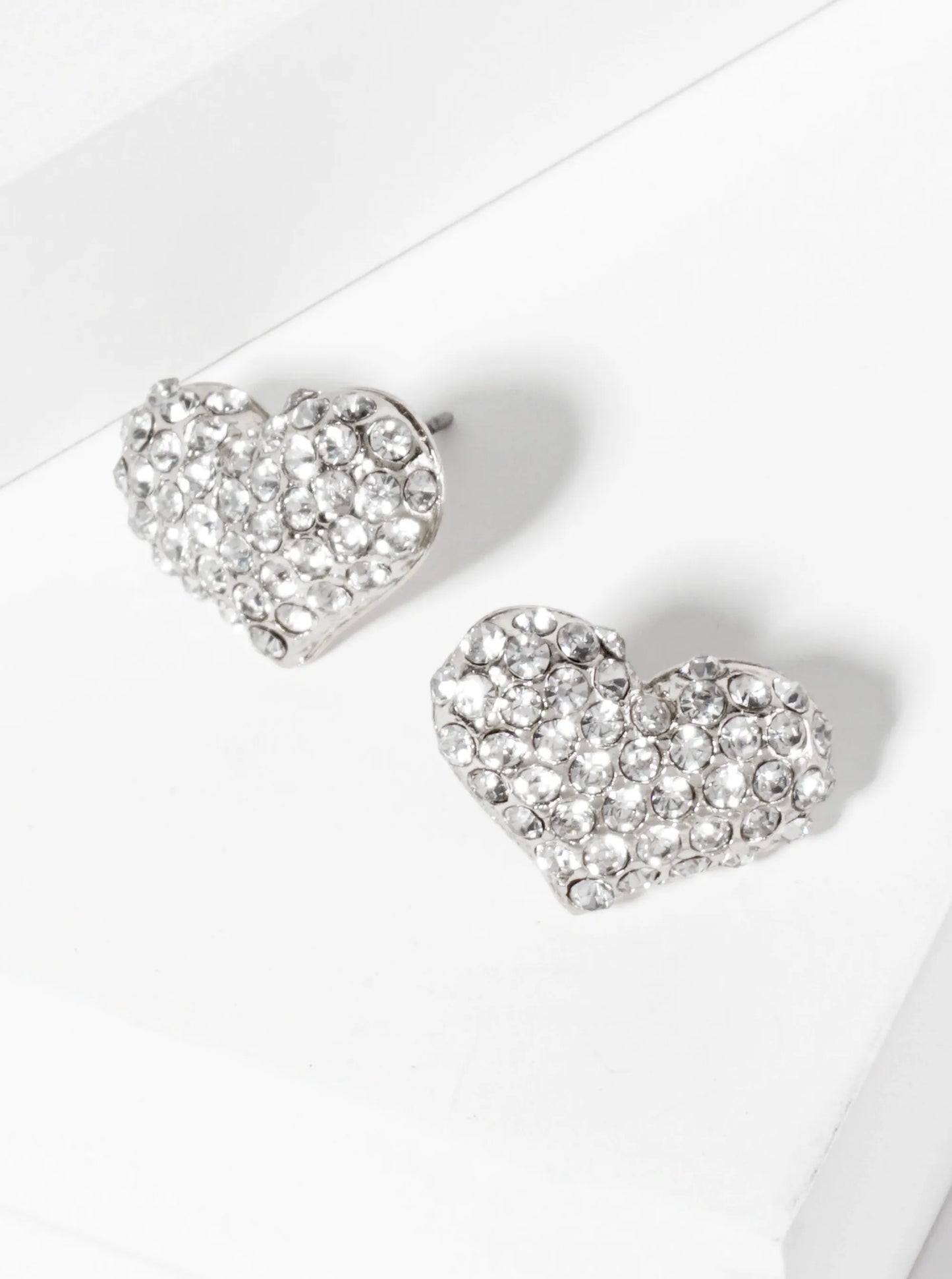 Crystal-Pave Heart-Shaped Button Stud Earrings