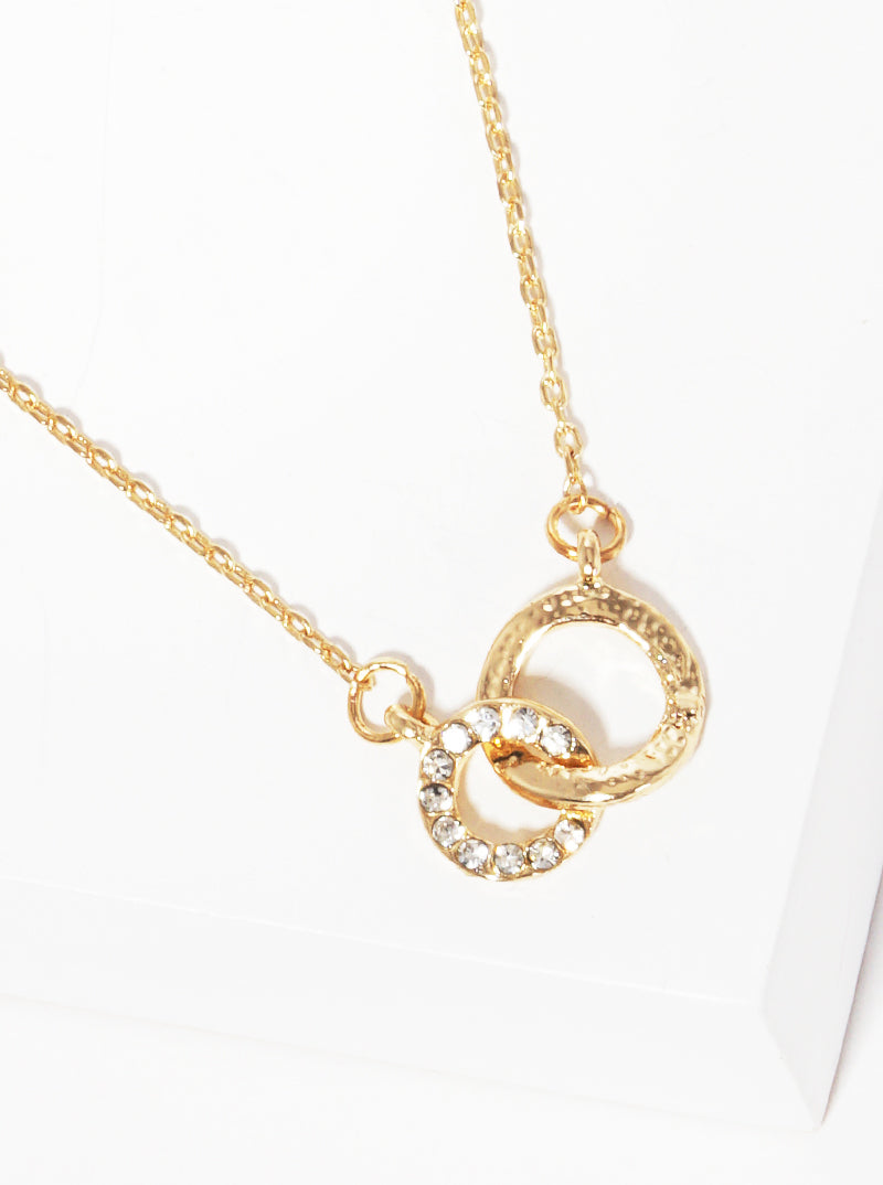 Crystal Pave Interlocking Circle Pendant Delicate Necklace