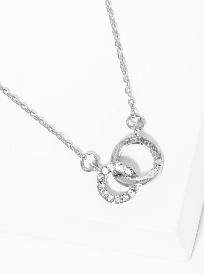 Crystal Pave Interlocking Circle Pendant Delicate Necklace